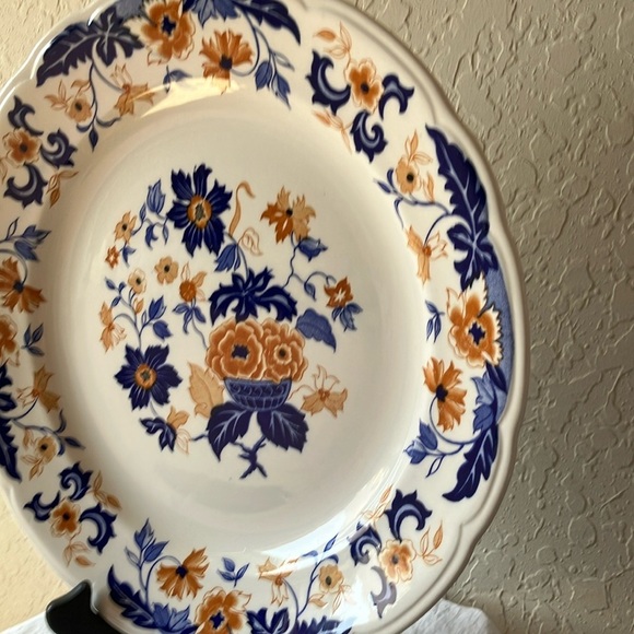 Atkins Ming Flower: Floral Blue & Cream Dinner Plate - Picture 5 of 15